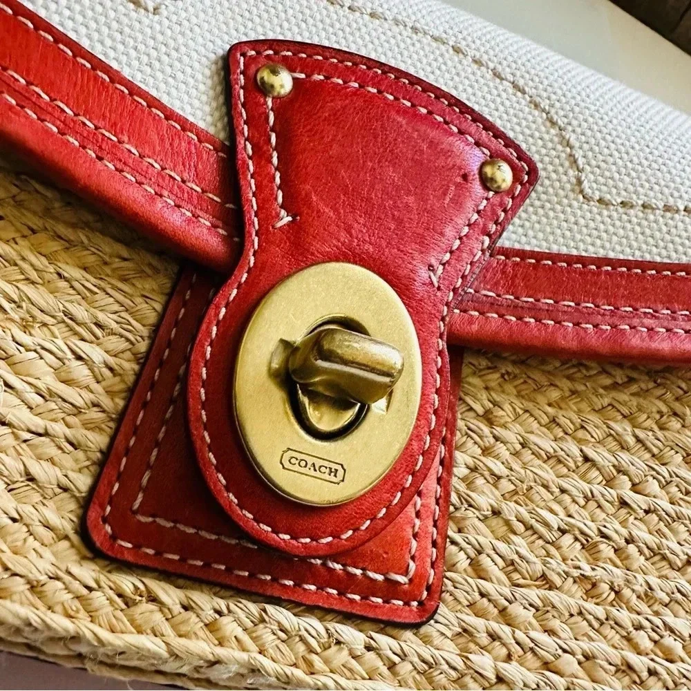 NWT Coach Rare Vintage Straw Turn-Lock Flap Clutch/Wristlet Bag